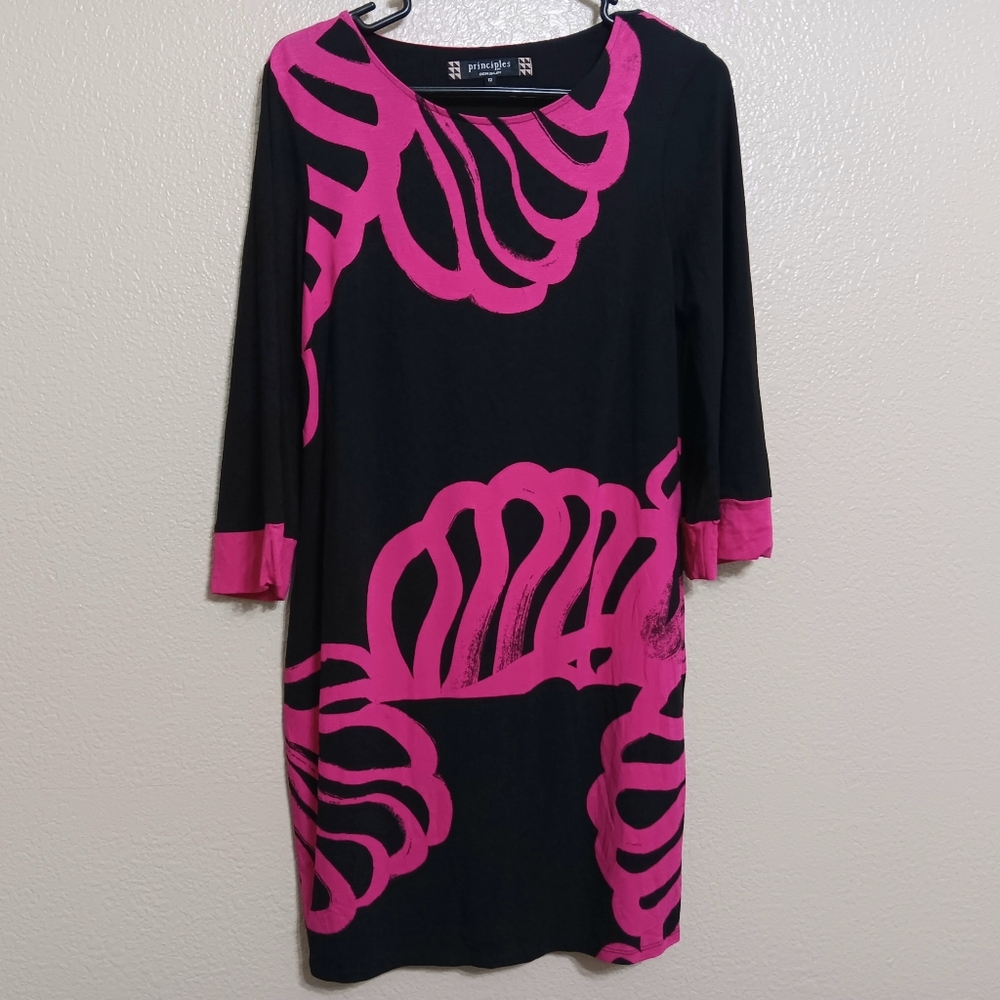 Principles Ben de Lisi Pink Black Geometric Stretch Knit Dress